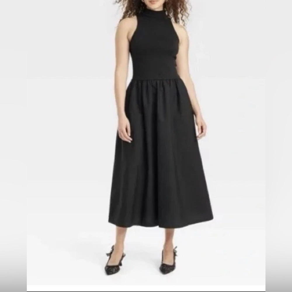 Target mock neck sleeveless dress with pockets| Black| M| a•new day brand.